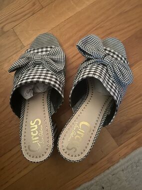 Circus by Sam Edelman Black & White Gingham Bow Slide Mules